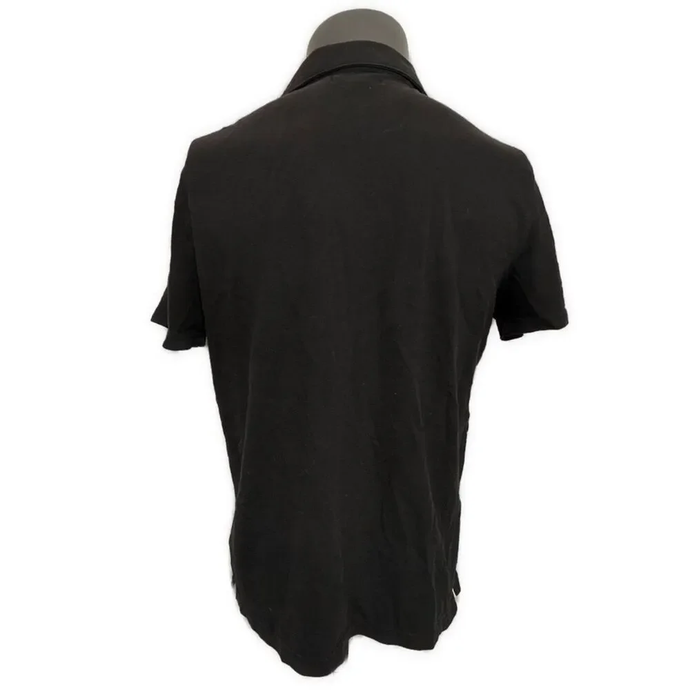 banana republic mens solid black short sleeve polo shirt Performance Pique Large